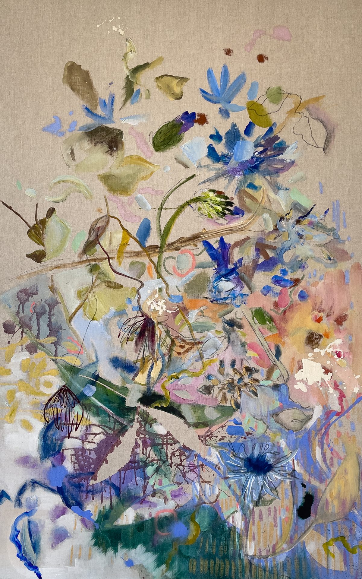 0 HOLD Powell Art Advisory Maggie 11.24 - 12.05 GOE_ 63h x 39.5w (160x100x2.5cm), $5,500, Play In CornFlower Blue (oil stick, acrylic & charcoal on raw linen canvas) 2024 1