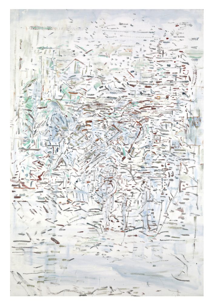 COH_ 44.9h x 28.75w x 1.6d (114x73x4cm), $4,500, At Joy's Garden (oil on canvas) 2026
